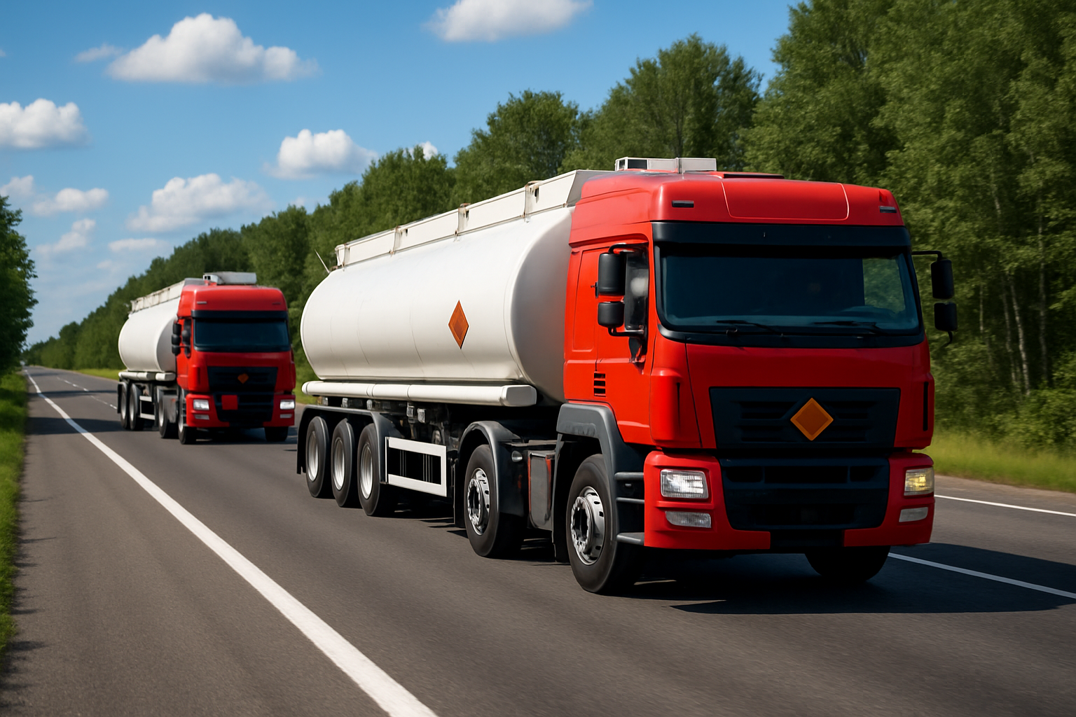 Bulk fuel delivery trucks on the road